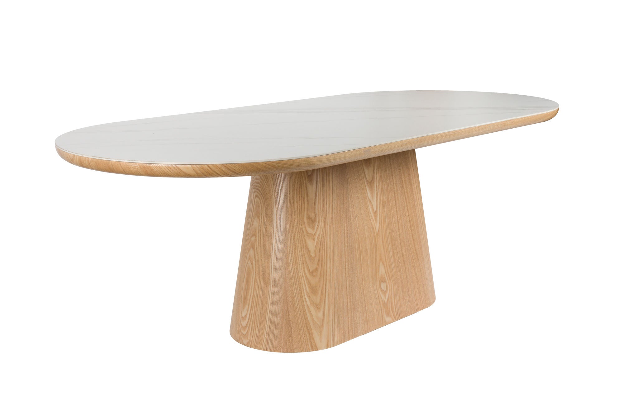 Almira Natural Oak Wood & White Marble Oval Dining Table 200cm